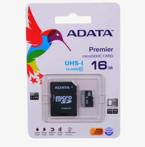 память micro Secure Digital Card 16GB Class 10 (UHS-I) AData + адаптер SD AUSDH16GUICL10-RA1